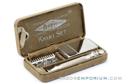 1918 Gillette Ball End Old Type Khaki Service Razor Set Army Issue