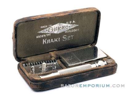 1918 Gillette Ball End Old Type Khaki Service DE Razor Set w/ Replica Handle