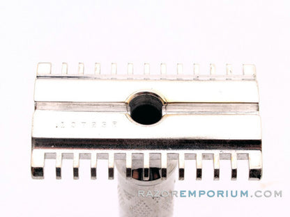 1930's Gillette New Deluxe Belmont DE Safety Razor w/ Metal Case & Blade Bank | Rhodium Revamp