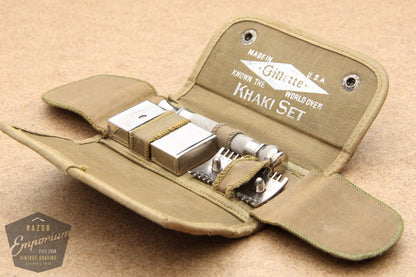Gillette 1919 Khaki Service Set Ball End Old Type in Snap Case