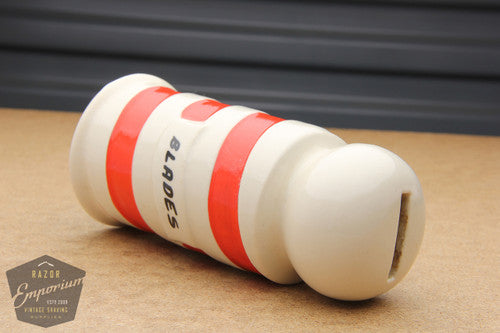 6" Red & White Barber Pole Porcelain Blade Safe