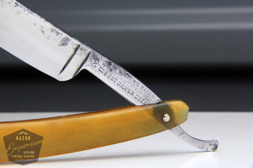 5/8" Silver Steel Half Hollow Straight Razor | Square Point with Blonde Horn Scales
