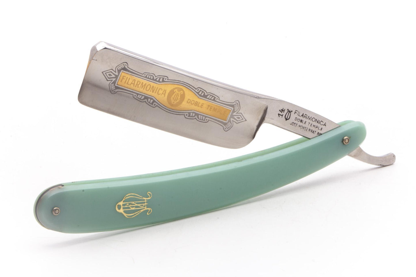 7/8" Filarmonica 14 Doble Temple Jose Monserrat Pou Straight Razor With Sea Foam Scales