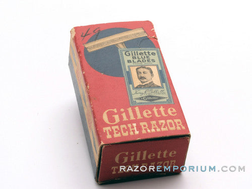 1952 X2 Gillette Black Handle Tech DE Razor in Original Red Box w/ Blades