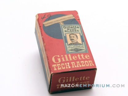 1952 X2 Gillette Black Handle Tech DE Razor in Original Red Box w/ Blades
