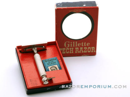 1959 E2 Gillette Ball End Tech Razor in Red Box - New Old Stock