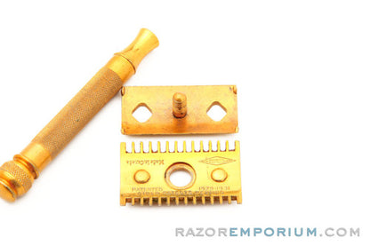 1930's Gillette Goodwill Ball End Gold DE Safety Razor Made in Canada w/ Box and Blades