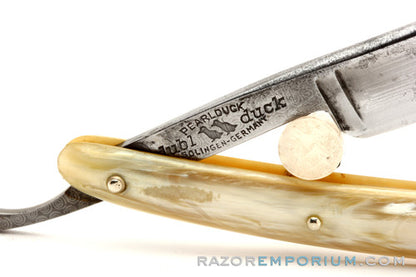 5/8" Dubl Duck Pearlduck Wonderedge w/ Gold Inlay Celluloid Scales Straight Razor |  Solingen, Germany