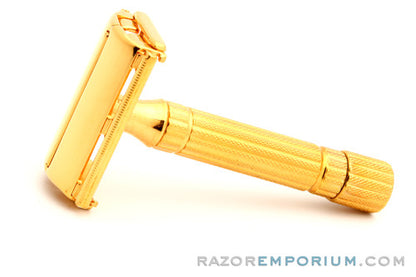 1956 Gillette B3 Diplomat Safety Razor w/ Leather Case and Original Blade Dispenser Original 24K Gold
