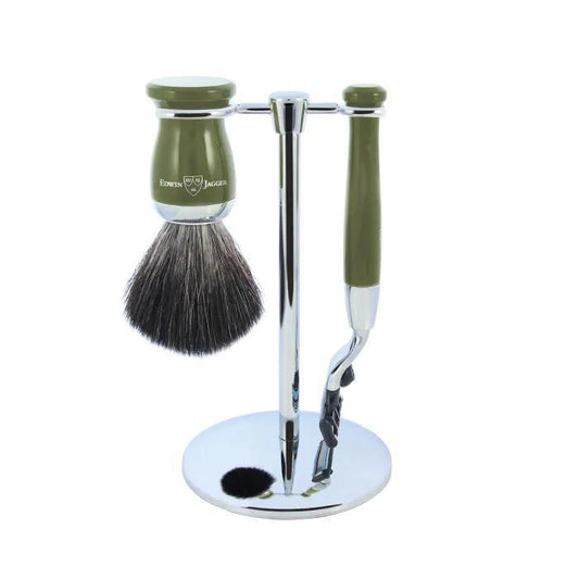 Edwin Jagger | Gillette® Mach3® Razor Shaving Set Green 3pc (Black Synthetic)