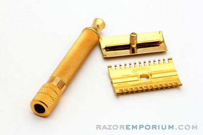 1930's Gillette NEW Deluxe Big Boy Razor Original Gold w/ Case & Blade Bank