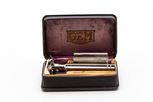 Gem Single Edge Safety Razor with Leather Case & Blade Bank
