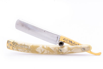 5/8" Dubl Duck Pearlduck Goldedge + Gold Inlay Celluloid Scales Straight Razor  | Solingen, Germany
