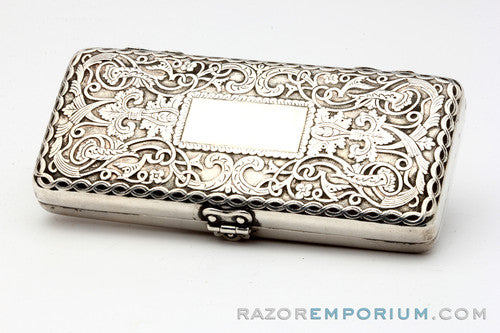 1909 Gillette Silver OLD Type ABC Pocket Edition Floral Handle - Open Comb DE Razor Set