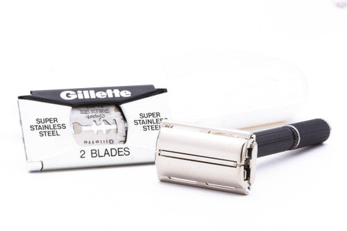 1969 Gillette Super 109 Long Handle Super Adjustable DE Safety Razor O3 with Case and Blade Bank