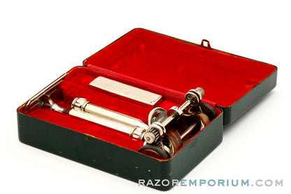1920's Leslie Standard Safety Razor w/ Spiral Stropper Set & Blade Bank & Blades