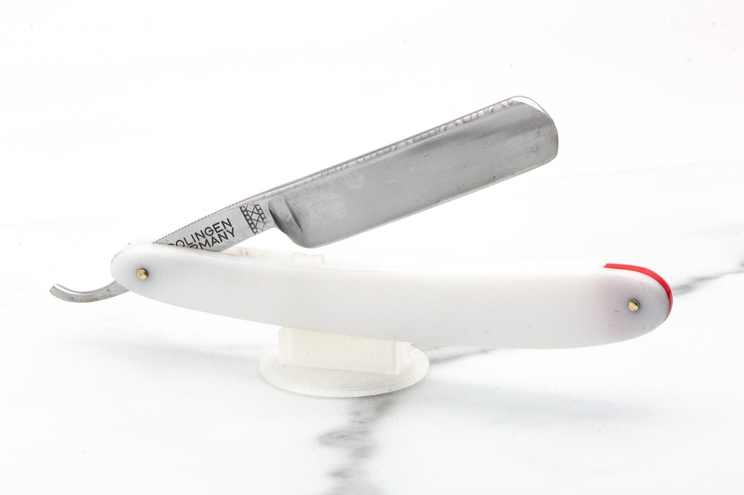 5/8" Restored Dovo Straight Razor With White Scales & Red Wedge Accent