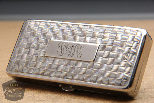 Gillette 1924 Silver Basketweave Pocket Edition - Old Type Open Comb DE Razor Set