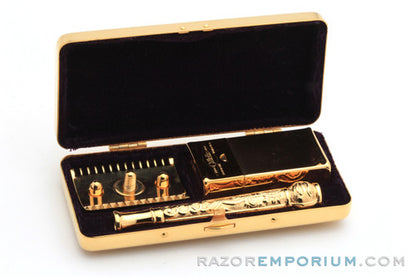 1910 Gillette Gold Empire Set - ABC Pocket Edition Old Type Open Comb DE Razor Set - 24K Gold Revamp