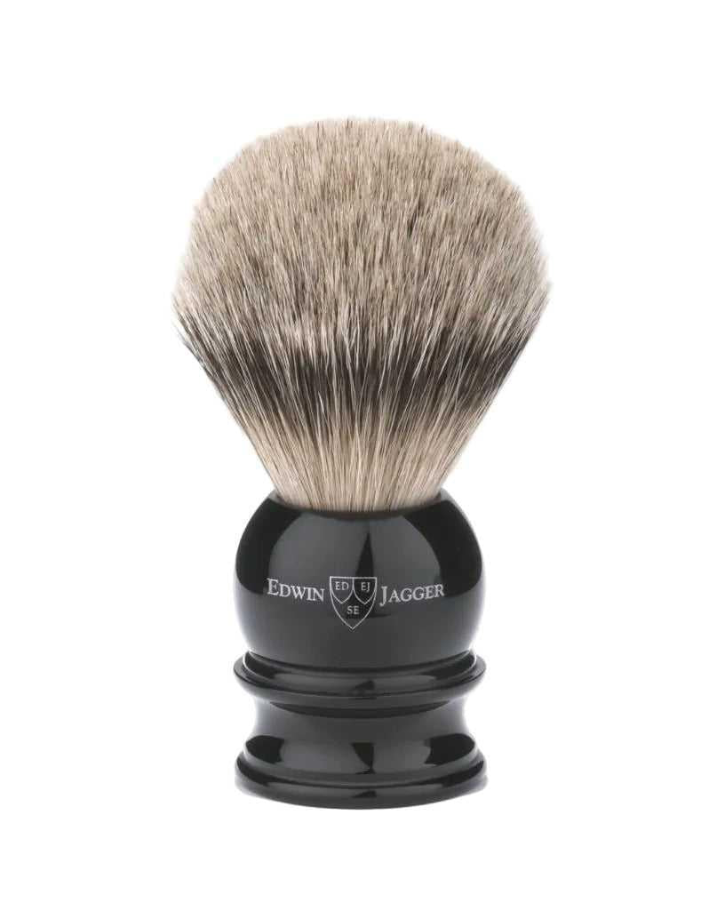 Edwin Jagger | English Shaving Brush, Imitation Ebony with Silver Tip Badger, Large