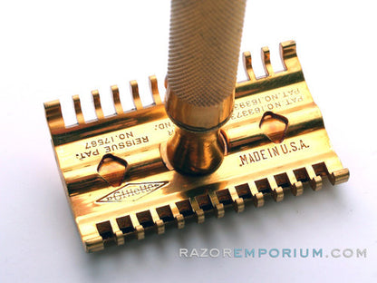 1930's Gillette Gold NEW Long Comb Ball End Double Edge Safety Razor Set