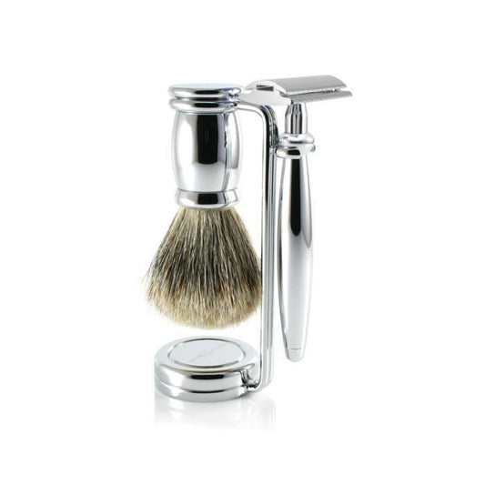 Edwin Jagger | 3pc Bulbous Double Edge Safety Razor Shaving Set Silver Tip