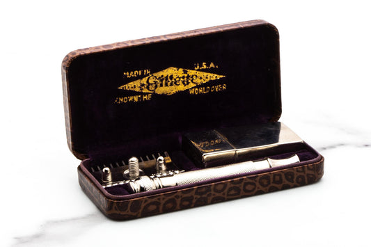1920's Gillette Ball End Open Comb Double Edge Safety Razor Set | Original Condition