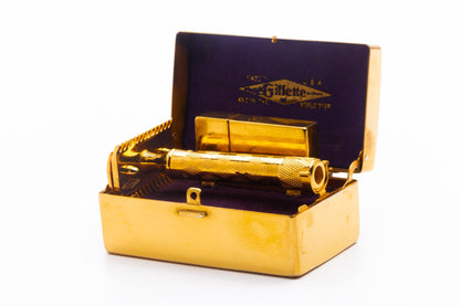 1920's Gillette NEW Bostonian Double Edge Safety Razor Set | 24K Gold Revamp