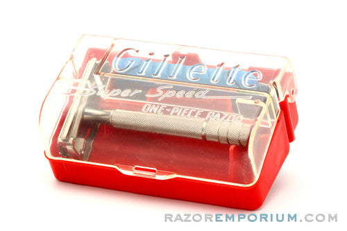 1940's Super Speed DE Safety Razor Set Nickel w/ Red Case & Blade Bank & Instructions