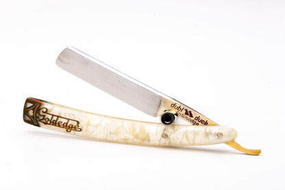 5/8" Dubl Duck Pearlduck Goldedge Straight Razor w/ Original Gold Inlay Celluloid Scales  | Solingen, Germany