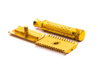 1930's Gillette Gold NEW Deluxe Norfolk Tuckaway Double Edge Safety Razor Set | Original Condition
