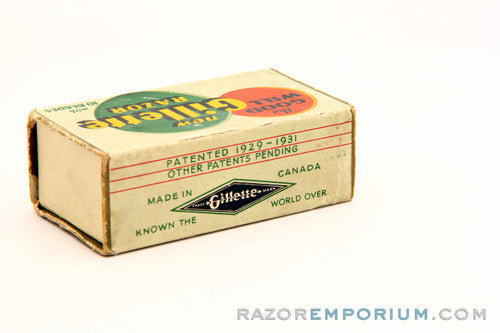 1930's Gillette Goodwill Ball End Gold DE Safety Razor Made in Canada w/ Box and Blades