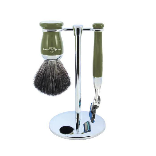 Edwin Jagger | Gillette® Mach3® Razor Shaving Set Green 4pc (Black Synthetic)