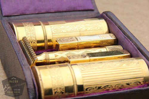 Gillette 1929 New Improved Cavalier Travel Combination Set in Black Leather