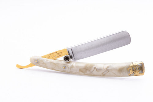 5/8" Dubl Duck Pearlduck Goldedge & Gold Inlay Celluloid Scales Straight Razor  | Solingen, Germany