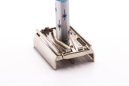 1962 H4 Gillette Lady Blue Star Double Edge Safety Razor Set | Original Condition