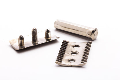 Three Piece Open Comb Double Edge Travel Razor | Factory Nickel Revamp