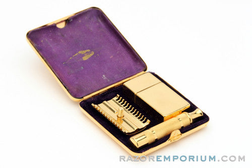 1930's Gillette NEW Long Comb Somerset Travel DE Razor Set 24K Gold Revamp