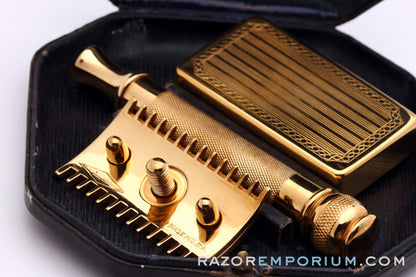 1920's Gillette "Copley Set" - Old Type DE Safety Razor + Bank * 24K Gold