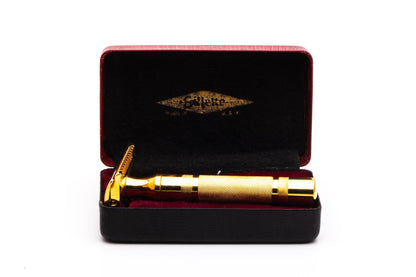 1930s Gillette 'NEW' Short Comb Thin Common Bar Double Edge Safety Razor Set | 24k Gold Revamp