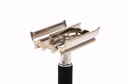1967 M4 Gillette Black Handle Super Speed Safety Razor | Factory Nickel Revamp