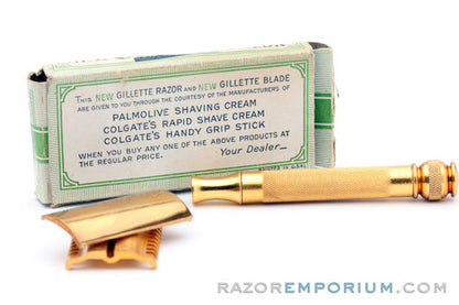 1930's Gillette Long Comb NEW Ball End DE Razor | Palmolive Set