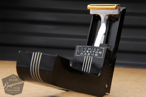 Schick 1930's Gold Injector w/ Aluminum Handle & Black Bakelite Case