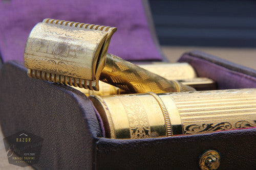 Gillette 1929 New Improved Cavalier Travel Combination Set in Black Leather