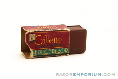 1940's Gillette Gold Aristocrat Double Edge in Maroon Case w/ Box Excellent