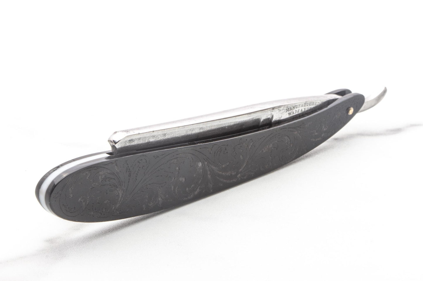 5/8" Vintage Restored Wade & Butcher Straight Razor with Custom Etched Filigree Black Acrylic Scales