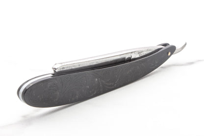 5/8" Vintage Restored Wade & Butcher Straight Razor with Custom Etched Filigree Black Acrylic Scales