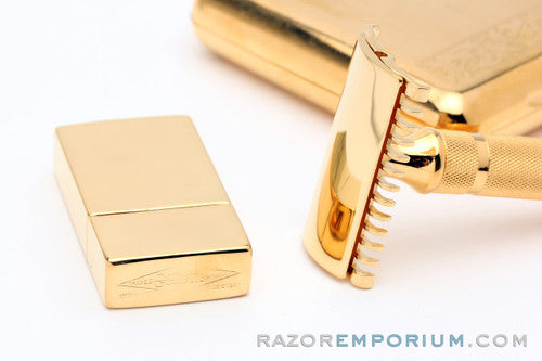 1930's Gillette NEW Long Comb Somerset Travel DE Razor Set 24K Gold Revamp