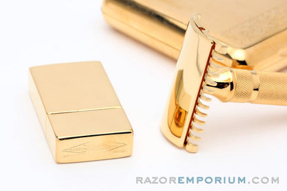 1930's Gillette NEW Long Comb Somerset Travel DE Razor Set 24K Gold Revamp