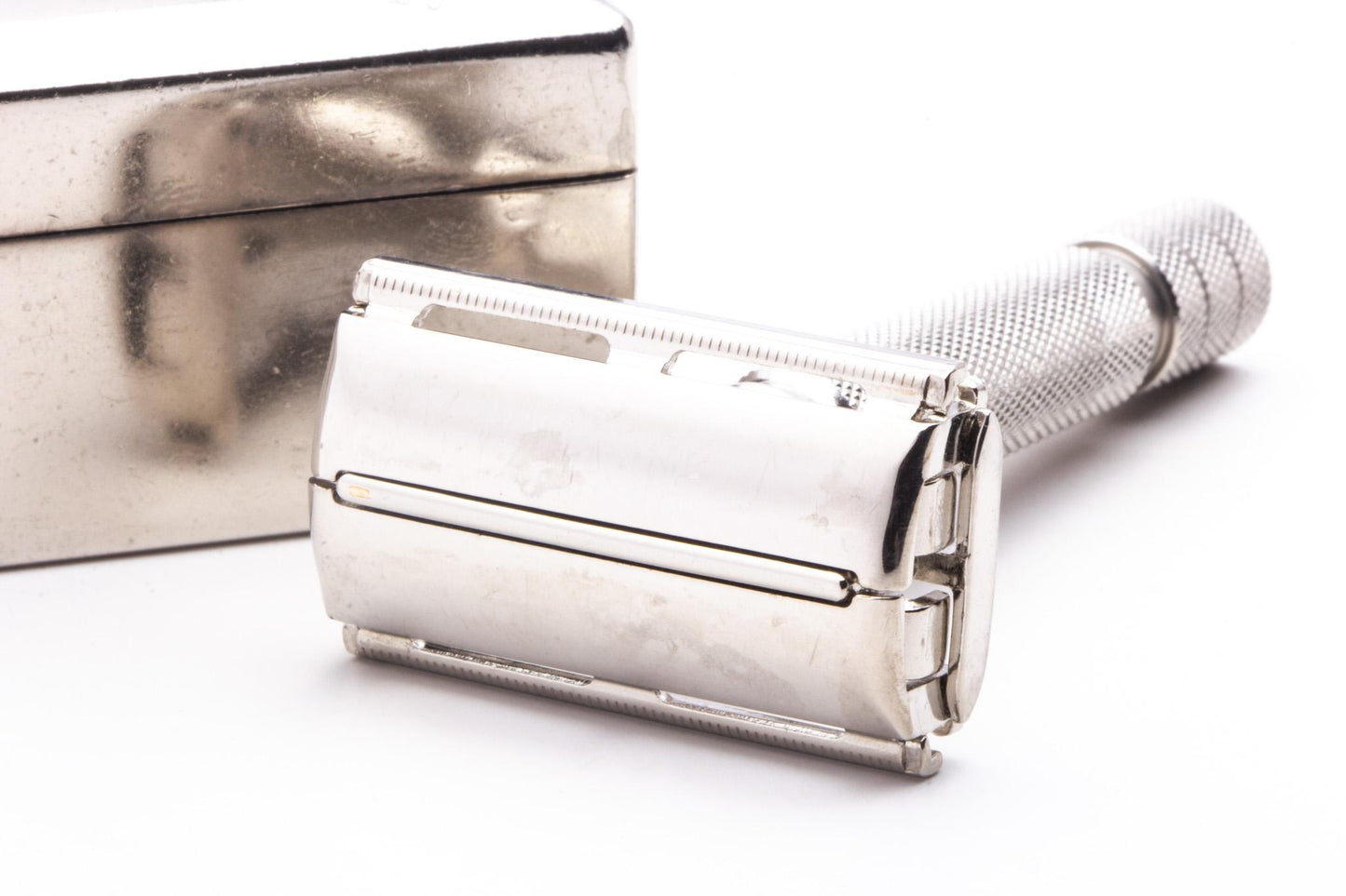 1953  Gillette British Rocket HD Safety Razor Set With Metal Case |Original Condition